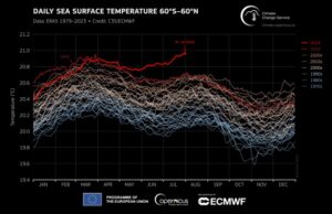 Esta imagen coloreada indica la intensidad de las anomalías térmicas del Mediterráneo, zonas en las que la temperatura estaba por sobre la media en julio del 2022.